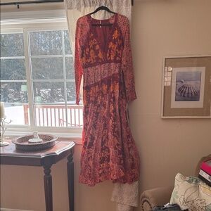 Free People Red and Pink Long Sleeve Dress